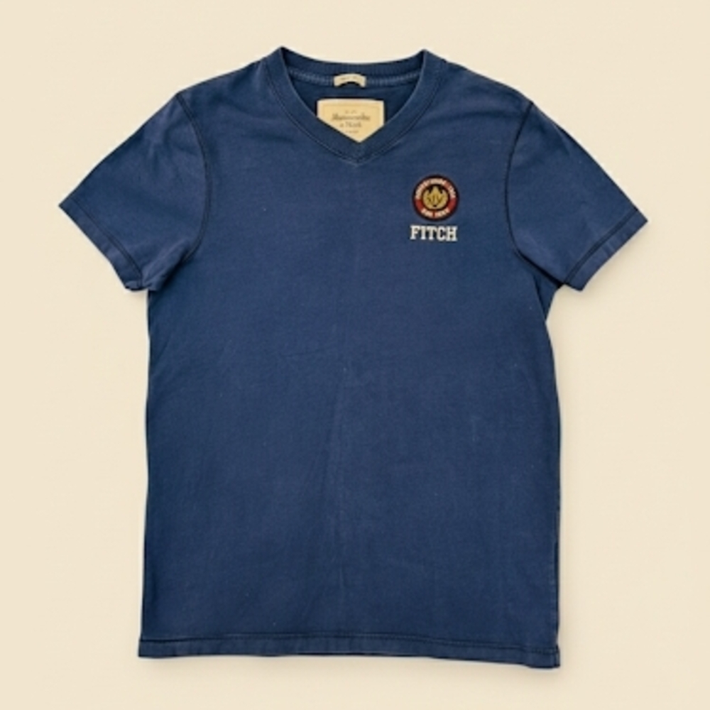 Vintage Abercrombie & Fitch Blue Men's Short Sleeve V Neck Tee